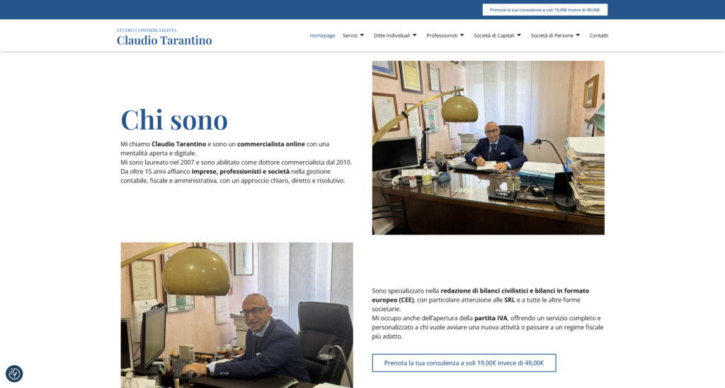 Strona internetowa księgowego Claudio Tarantino jest dostępna online